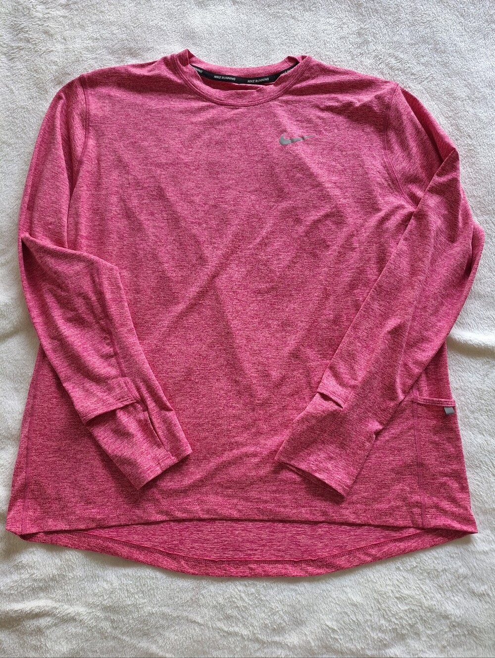 Nike Dri-FIT Running Pink Heather Long Sleeve Shirt Thumbholes Womens XL
